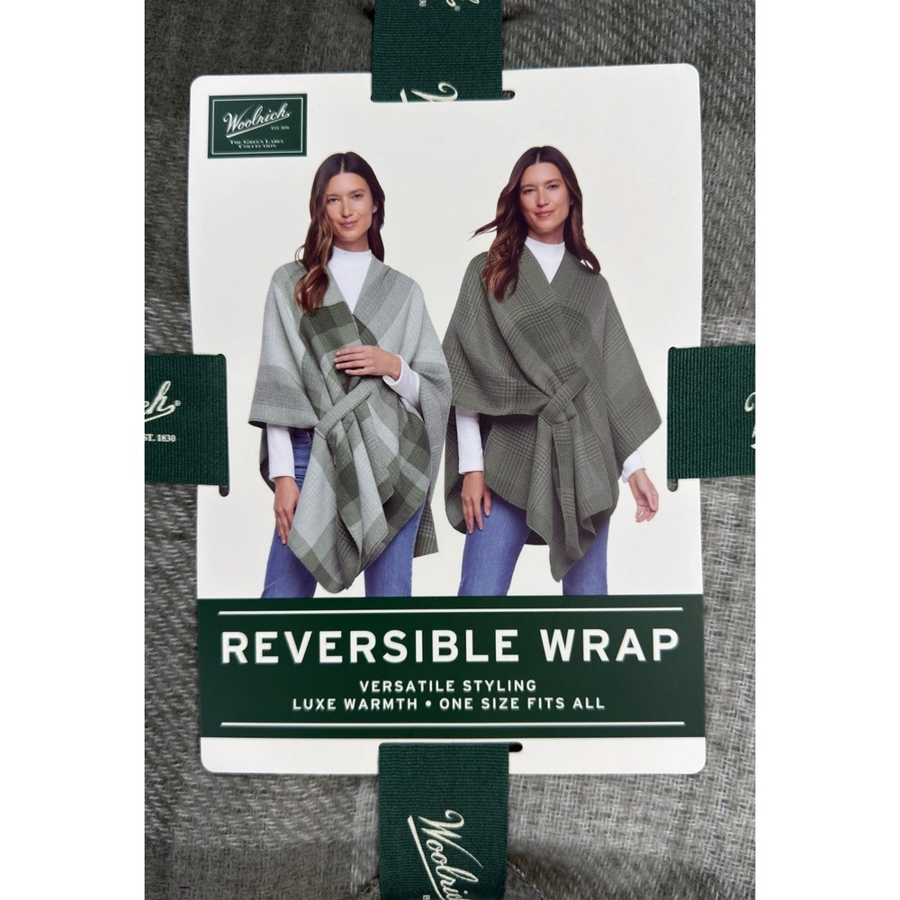 NWT Woolrich Reversible Wrap OS Green New Plaid Poncho Cape Shawl Tartan Preppy - Picture 2 of 4